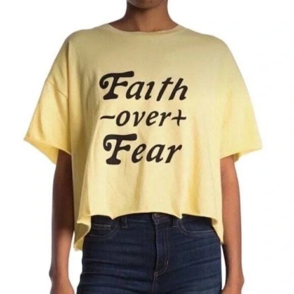 Abound Yellow Faith Over Fear Short Sleeve Cropped T-Shirt XS - Picture 1 of 5